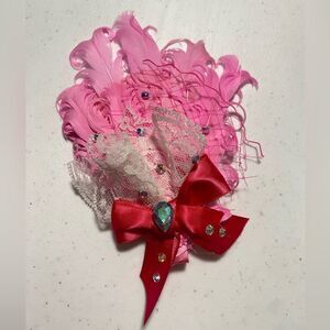 Birdcage veil lace feather fascinator hair accessory hot pink dance clip flapper
